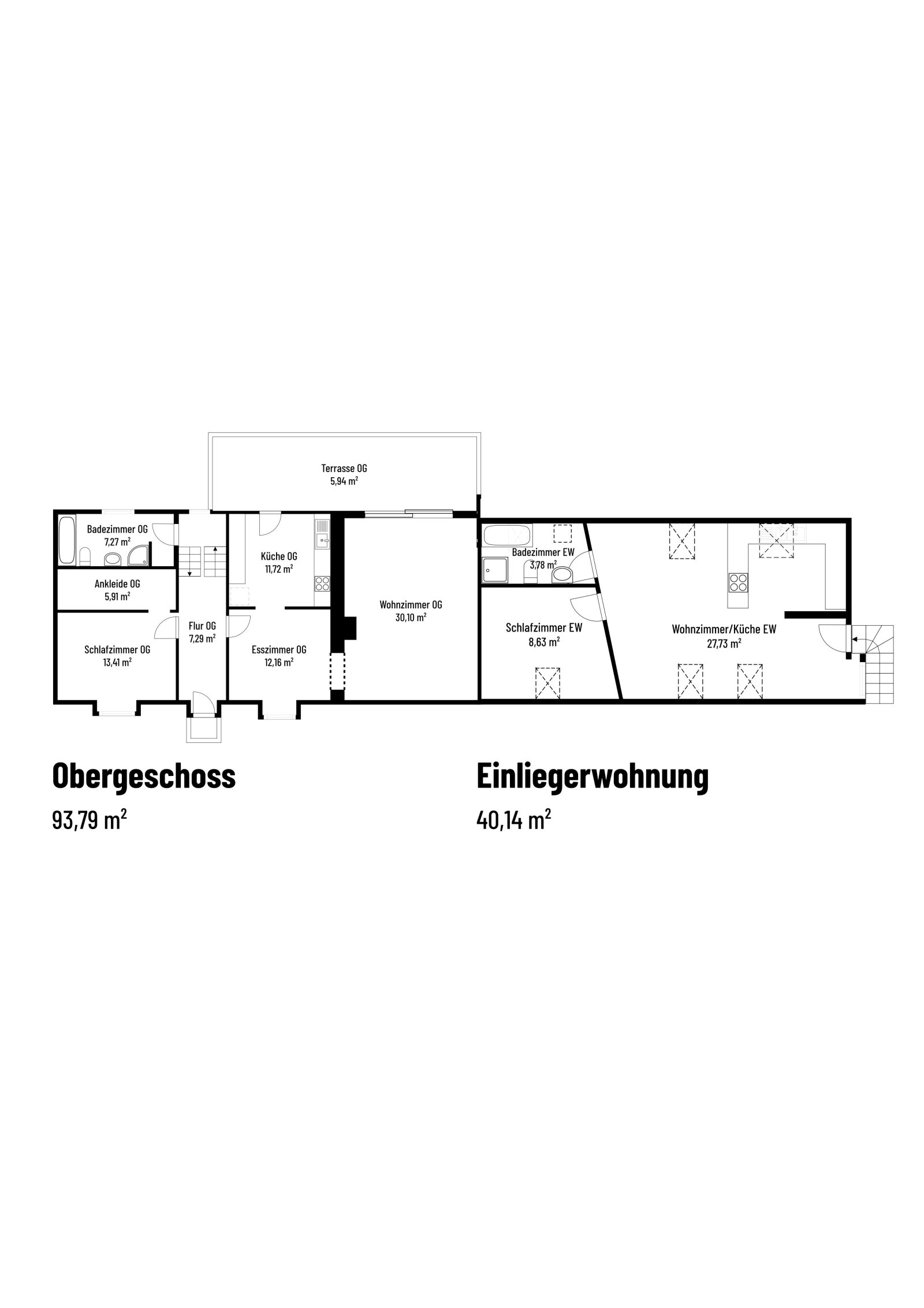 Grundriss Obergeschoss + Einliegerwohnung Grundriss Obergeschoss + Einliegerwohnung